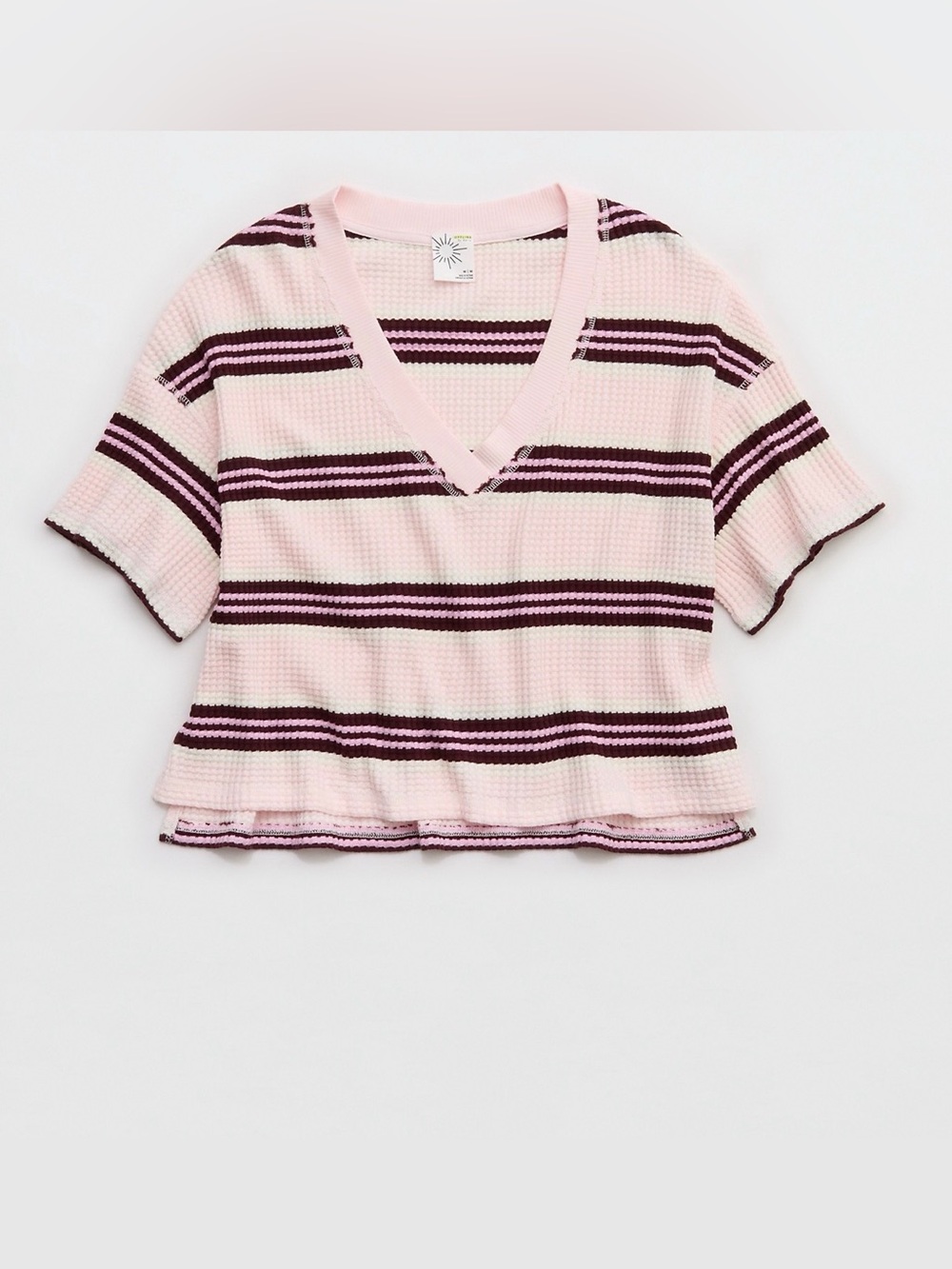 Aerie waffle v neck cropped relaxed tshirt